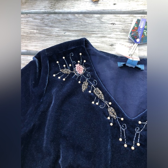New April Cornel velvet dress beaded midnight sapphire blue womens Medium - Picture 6 of 16